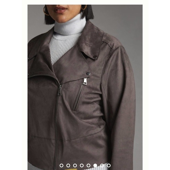 Hutch Anthropologie Faux Suede Moto Jacket Zippers Sz 2X In Grey - Picture 3 of 16